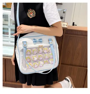Cute bow ita bag clear pocket shoulder bag for anime pins and plush doll display daily use