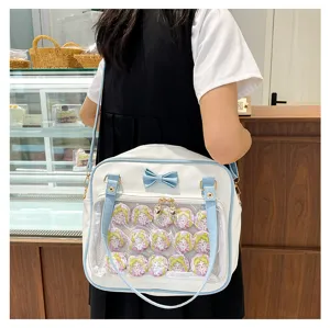 Cute ita bag with clear window, bowknot, and anime badges for daily wear and cosplay events