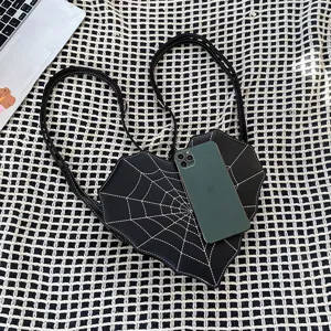 Gothic spiderweb heart shaped backpack, cute and cool style PU leather crossbody bag.