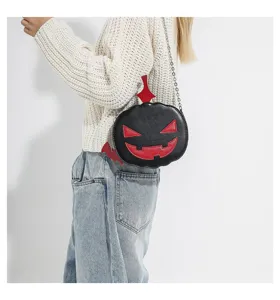 Halloween pumpkin crossbody bag stylish cute black red chain shoulder bag for women