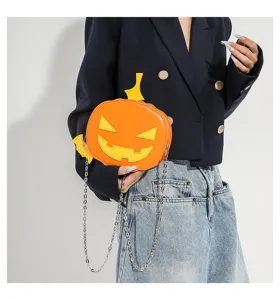 Halloween pumpkin crossbody bag quirky fashion colorblock PU leather shoulder bag for women