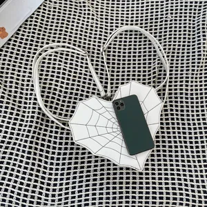 White heart spider web shoulder bag cute goth alternative messenger bag for women casual daily