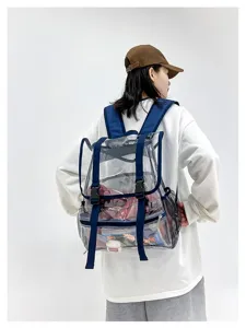 Transparent PVC backpack for women, Japanese trendy ita bag, clear travel daypack ideal.
