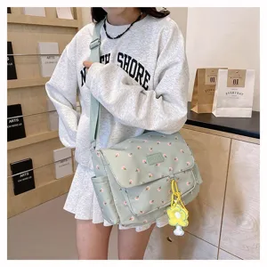 Japanese style floral messenger bag for women, large capacity canvas crossbody bag for daily.