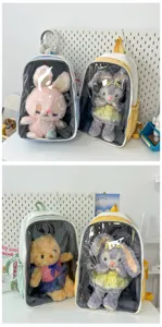 Japanese style transparent window double shoulder backpack for cute plush dolls student book bag