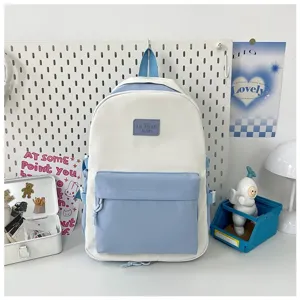 Japanese style cute white blue contrast color student backpack casual school book bag