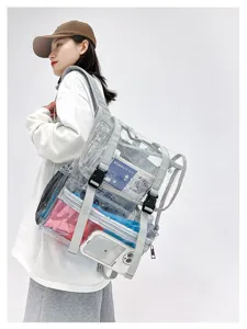Transparent PVC backpack clear school bag ita bag casual travel daypack for women