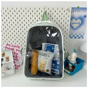 Detailed view of the clear front backpack, transparent window design for cute doll display.