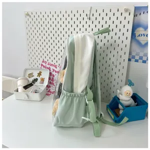 Japanese style pastel green white transparent front pocket ita backpack student school bag
