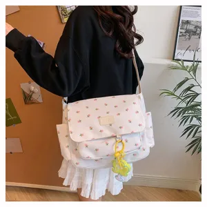 Japanese style sweet floral messenger bag large capacity canvas crossbody bag for women students