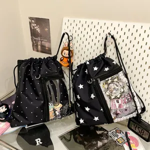 Χαριτωμένο Σακίδιο Itabag Γυναικείο Μεγάλης Χωρητικότητας Νάιλον Διαφανές Παράθυρο Πουά Αστέρια Σχολική Τσάντα Έφηβοι
