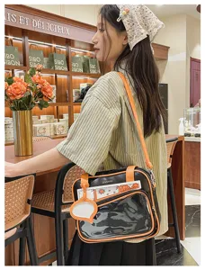 Borsa ita in stile giapponese tracolla casual studente tasca frontale trasparente per donna