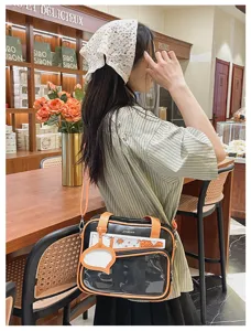 Borsa ita in stile giapponese borsa a tracolla casual per studenti con tasca trasparente.