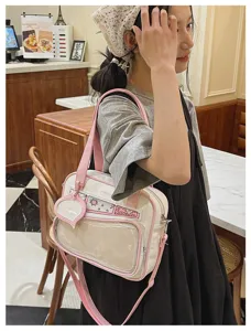Borsa ita giapponese con finestra trasparente, graziosa borsa a tracolla casual per uso quotidiano.