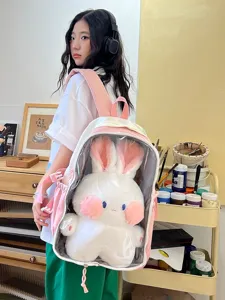 Japanese style transparent backpack cute pink ita bag for 40cm plush doll student schoolbag