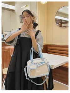 Borsa ita stile giapponese chic con finestra trasparente, a tracolla e spalla.