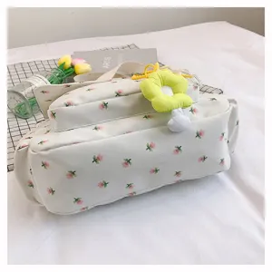Japanese ins floral canvas messenger bag for student large capacity casual crossbody bag
