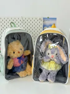 Japanese style transparent ita backpack for 40cm plush dolls, cute student school bag clear window.