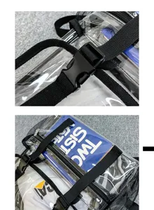 Klare PVC Rucksack für Damen, transparente Reise-Tagesrucksack mit schwarzen Riemen, modischer Stil.
