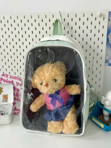 Detail view of Japanese style transparent ita backpack designed for 40cm plush dolls.