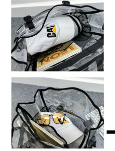 Transparenter PVC Rucksack Detailansicht mit klarem internem Stauraum und modischem Design.
