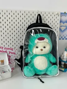 Japanese transparent ita backpack 40cm plush doll bag clear school bag student bookbag