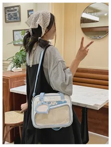 Borsa ita in stile giapponese con finestra trasparente, borsa a tracolla casual per uso quotidiano.