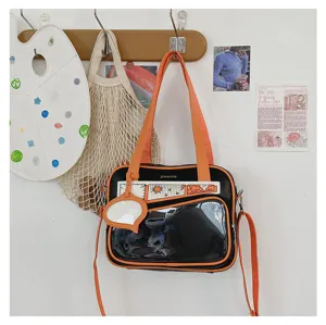 Borsa ita trasparente stile giapponese per donna borsa a tracolla casual nero arancione