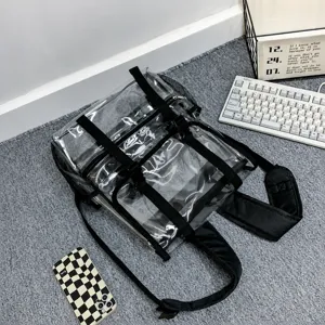 Clear PVC backpack for women stylish transparent travel daypack with front pocket