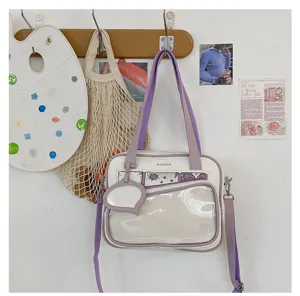 Borsa ita in stile giapponese borsa a tracolla per studenti casual tasca frontale trasparente