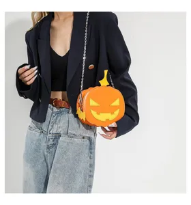 Halloween quirky pumpkin crossbody bag stylish color block shoulder bag for women daily use