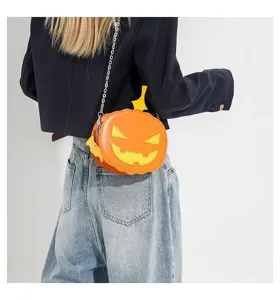 Halloween pumpkin shoulder bag fashion cartoon cross body bag orange PU leather purse