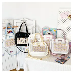 Cute bow ita bag clear front pocket shoulder bag for anime merchandise pins collection