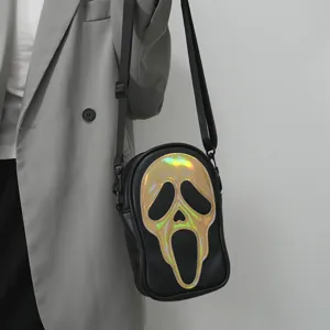 Sac bandoulière tendance motif fantôme laser, sac à épaule unique en cuir PU pour un usage quotidien.