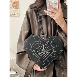 Goth Punk Heart Spider Web Crossbody Bag Multifunctional PU Leather Shoulder Backpack For Women Trendy Street Style