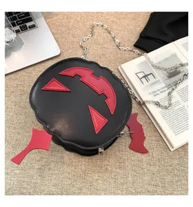 Halloween pumpkin shoulder bag quirky black red color block PU leather crossbody messenger bag