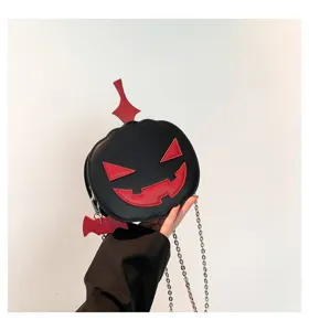 Halloween spooky pumpkin crossbody bag, black and red novelty PU leather shoulder purse.