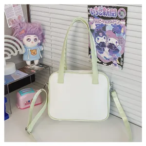 Borsa a tracolla ita stile giapponese carina studente borsa casual bianca e verde