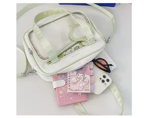 Borsa ita verde chiaro in stile giapponese carina borsa a tracolla con finestra trasparente per studenti.