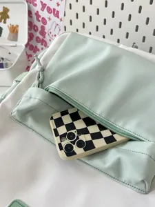 Japanese style light green white student backpack cute casual school bag with front pocket