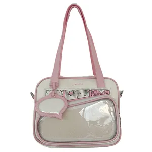 Borsa a tracolla Itabag bianco rosa in pelle PU con finestra trasparente per anime.