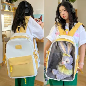 Japanese style transparent doll backpack clear ita bag cute plush toy school bag for girls