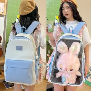 Japanese style cute blue white transparent ita backpack for doll and student daily use fashion