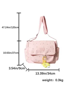 Cute pink floral canvas messenger bag for women, large capacity stylish crossbody bag.