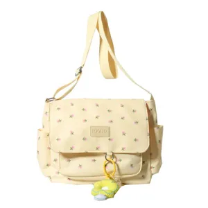 Japanese ins floral canvas crossbody bag large capacity messenger bag for girls students