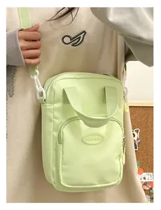 Cute light green canvas crossbody bag kawaii mini tote shoulder bag for women daily casual