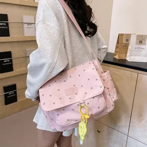 Japanese Style Sweet Floral Nylon Messenger Bag Large Capacity Student Crossbody Shoulder Bag Flap School Pack For Teen Girls