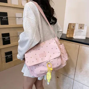 Pink floral messenger bag large capacity canvas shoulder bag student cute satchel new