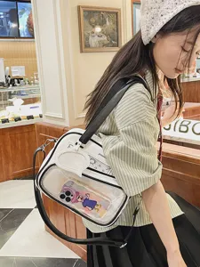 Borsa a tracolla ita in stile giapponese casual con finestra trasparente per studenti