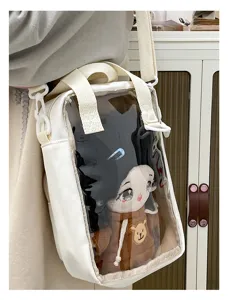 Clear window transparent ita bag for 20cm cotton dolls, cute soft girl crossbody bag